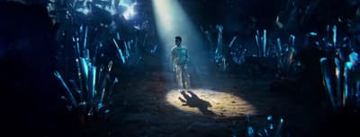 a man standing in the middle of a forest