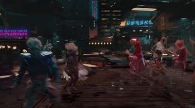 a group of zombies in a city at night