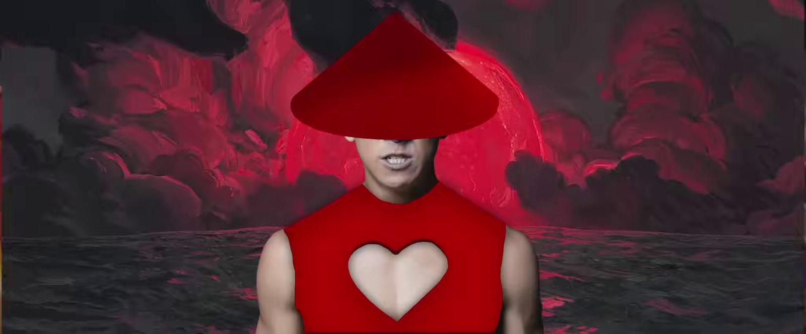 a digital painting of a man with a heart on his head