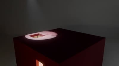 a red table with a light on top of it