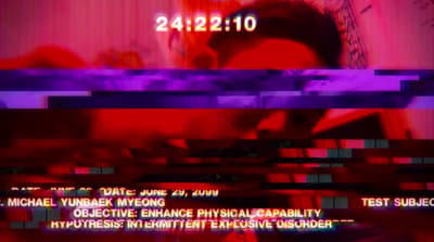 a tv screen with a red and purple background