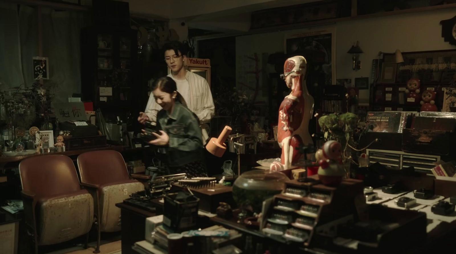 a group of people standing in a room
