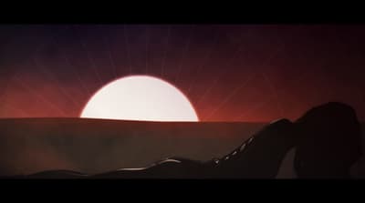 a person laying on a bed in front of a sunset