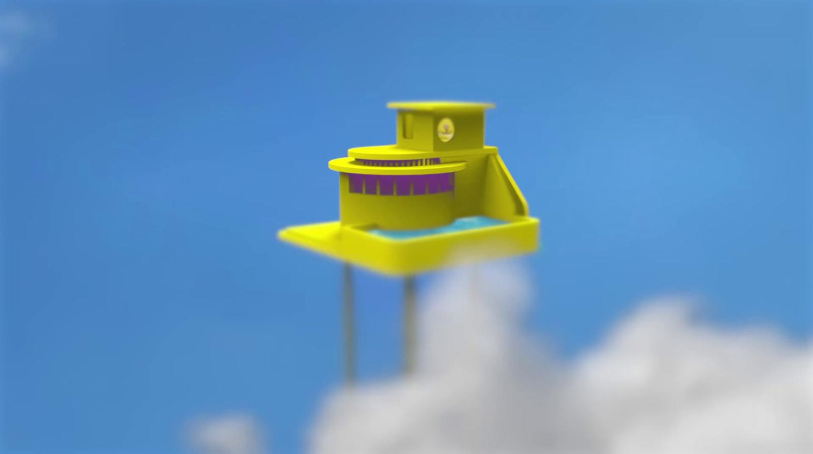 a computer generated image of a yellow object in the sky