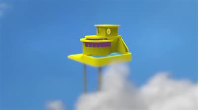 a computer generated image of a yellow object in the sky