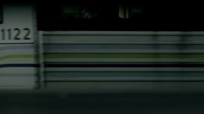 a blurry photo of a train passing by