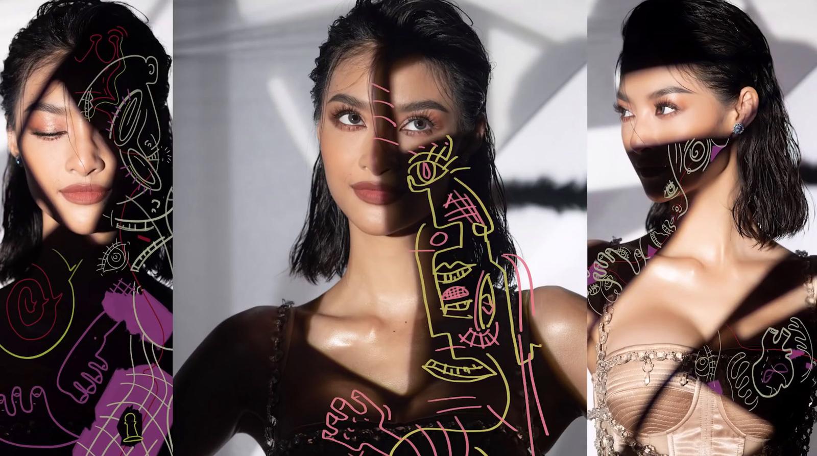 three photos of a woman's face and body