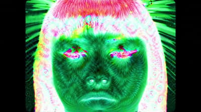 a digital painting of a person's face with bright colors