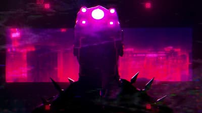 a person standing in front of a purple light
