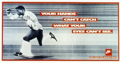 an advertisement for a pair of shoes with a man running