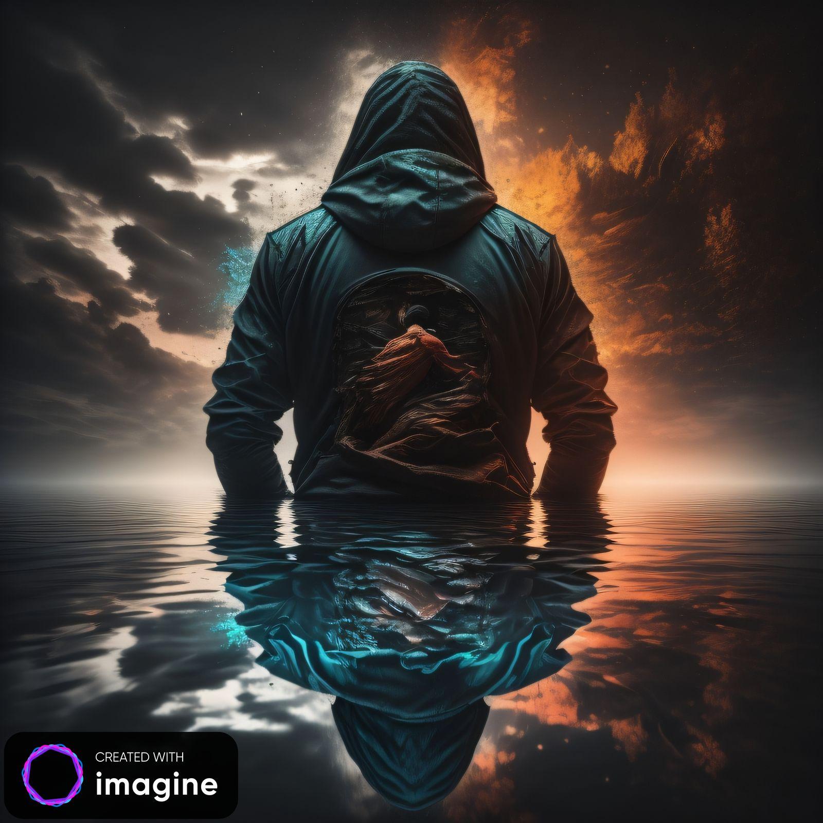 a person in a hooded jacket standing in the water