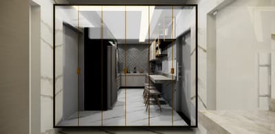 a room that has a mirror on the wall