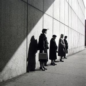 a group of people standing next to a wall