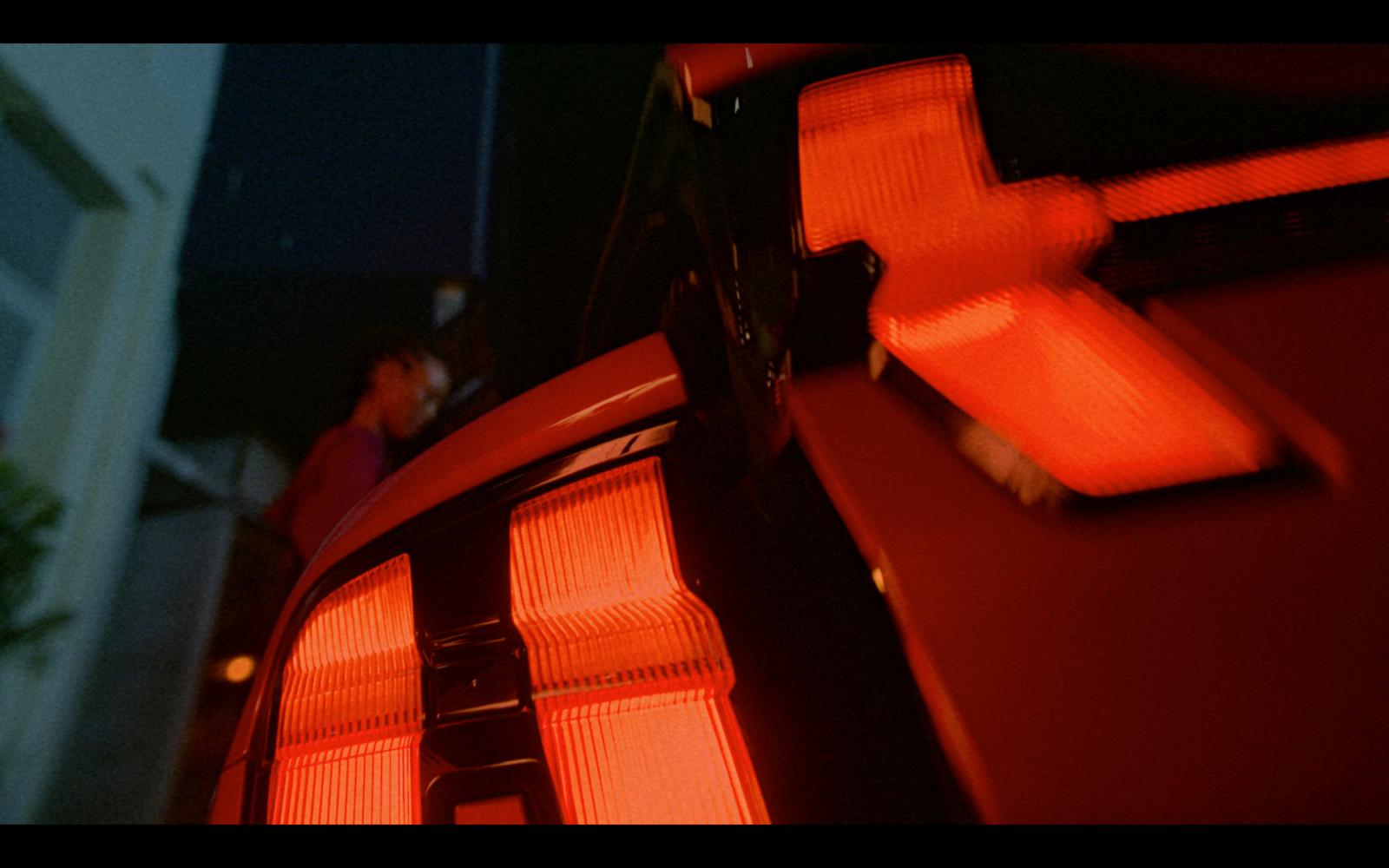 a close up of the tail lights of a car