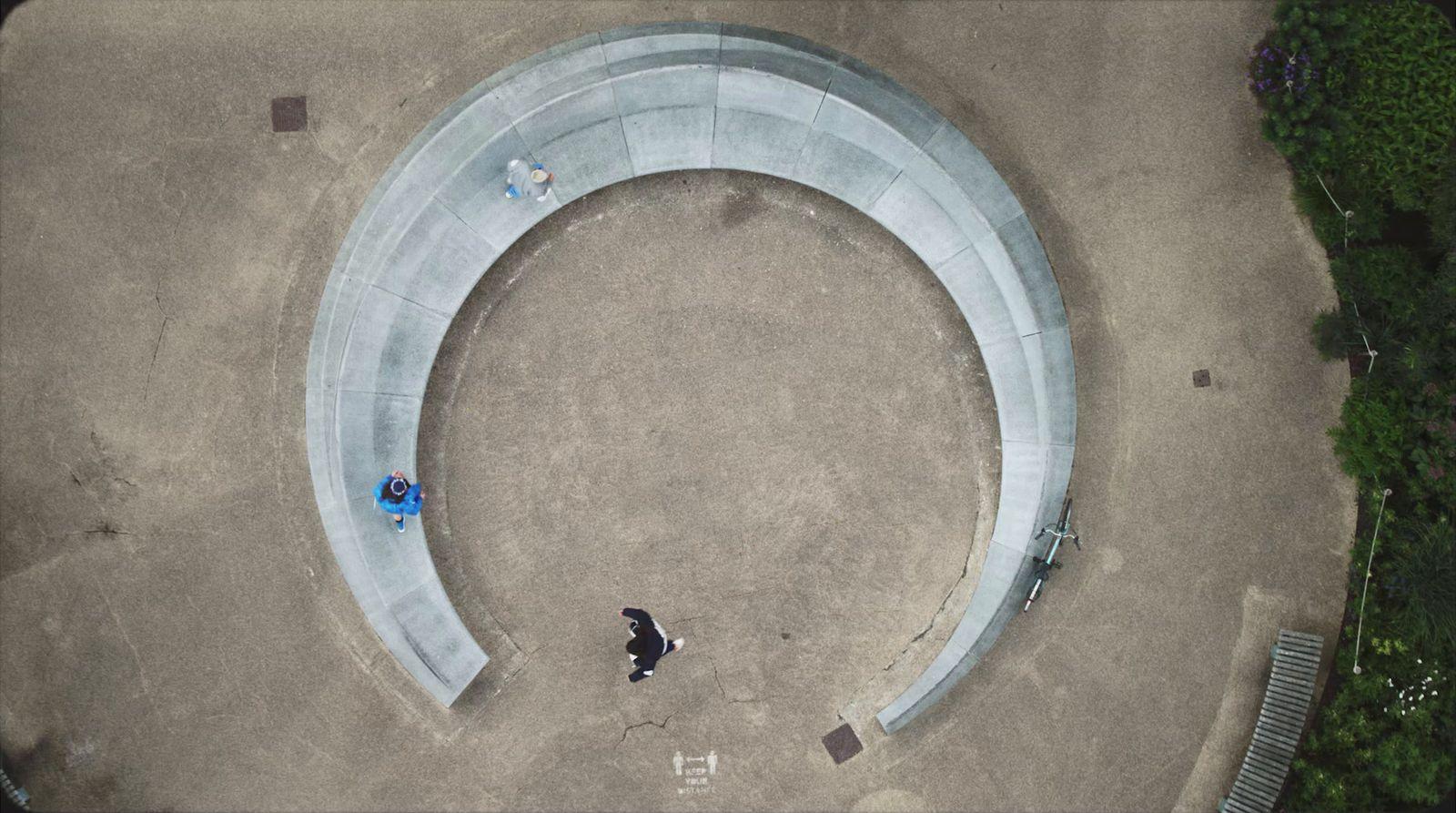 an aerial view of a circular concrete structure