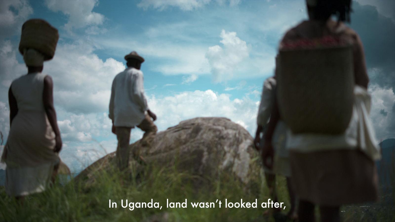 a group of people standing on top of a lush green field