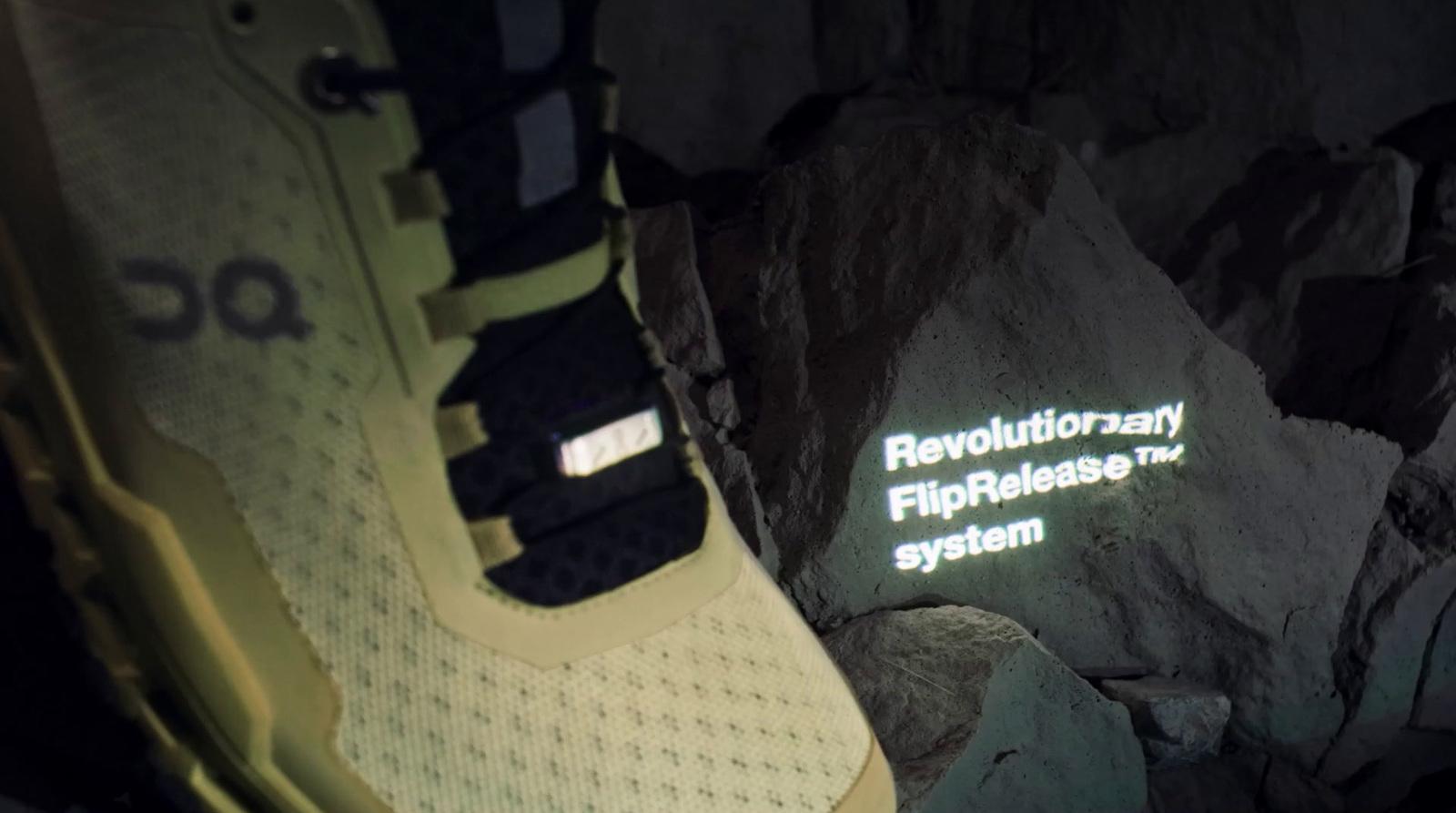 a close up of a pair of shoes on a rock