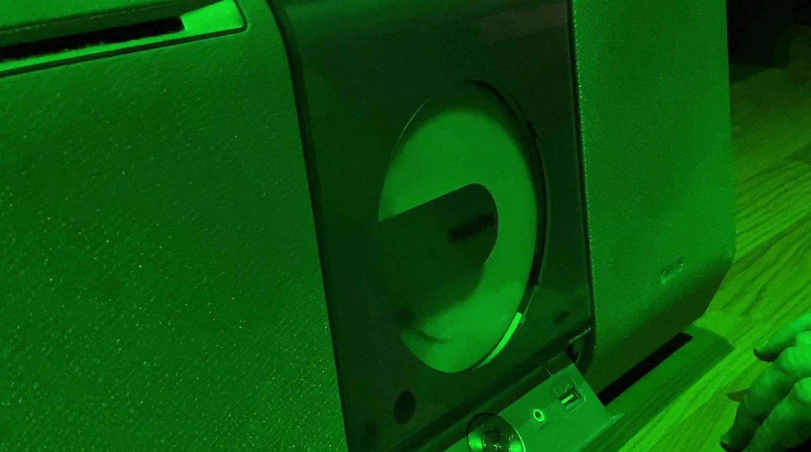 a close up of a speaker on a table