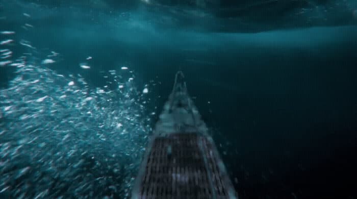 a boat in the water with a lot of bubbles