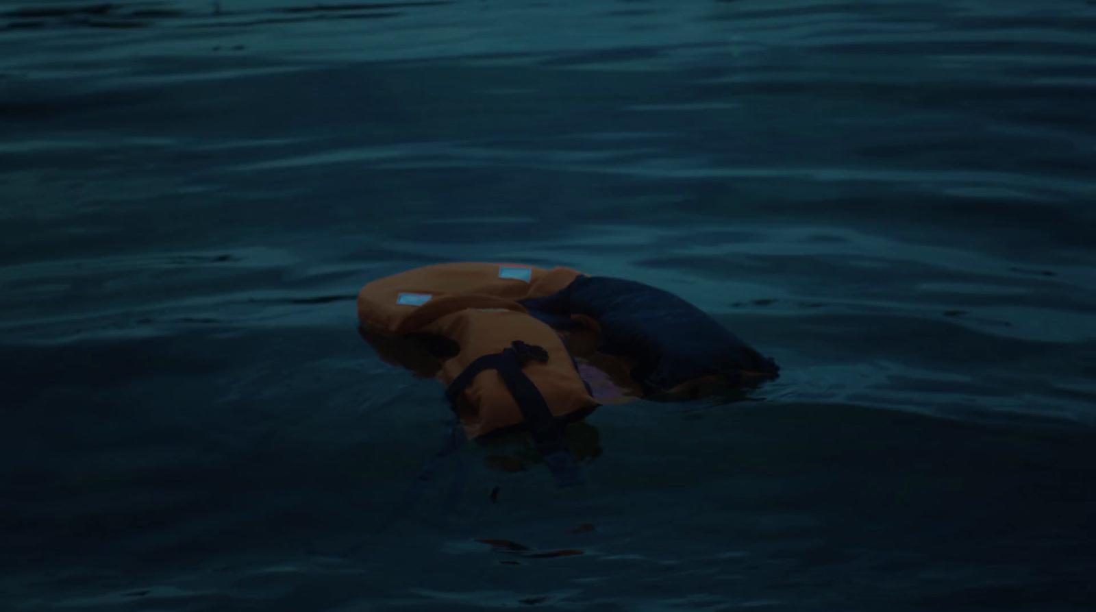 an inflatable raft floating in a body of water