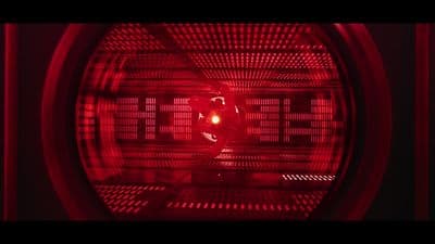 a close up of a red light in a room