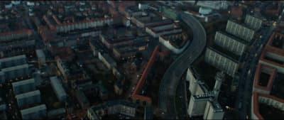 an aerial view of a city at night