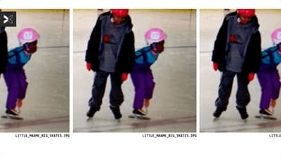 three pictures of a man with a pink helmet