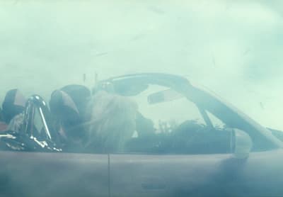 a dog is sitting in the driver's seat of a car