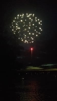 a large fireworks is lit up in the night sky
