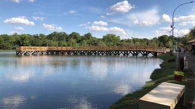 a wooden bridge over a large body of water
