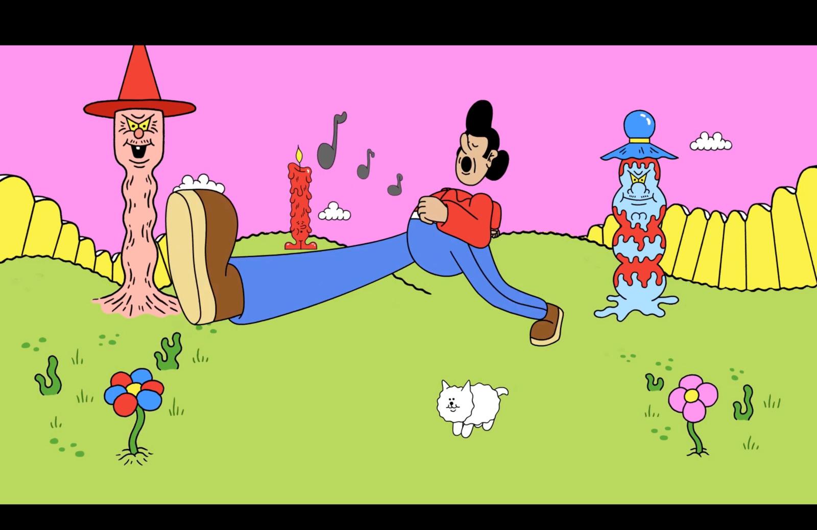 a cartoon of a man laying on the ground