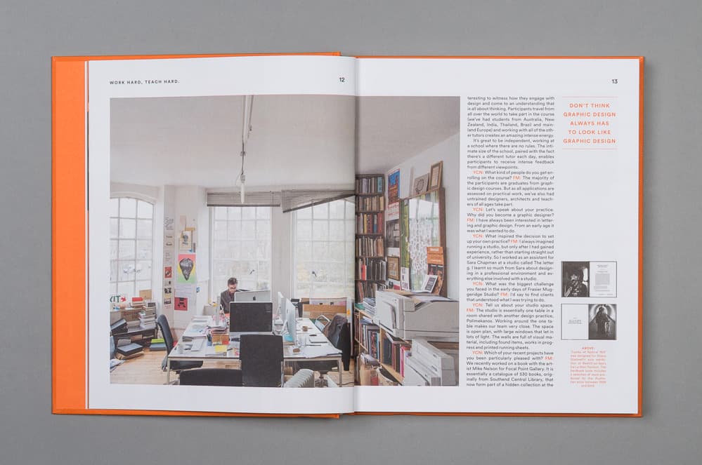a book opened to a page showing a man working in a home office