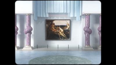 a painting hanging on a wall in a room