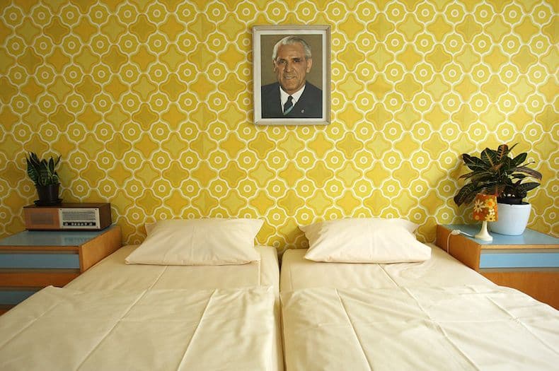 a couple of beds sitting next to each other