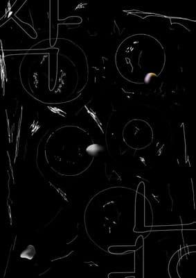 a black background with white lines and circles