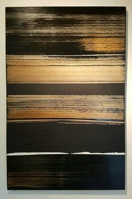 a painting of black, brown, yellow and white stripes