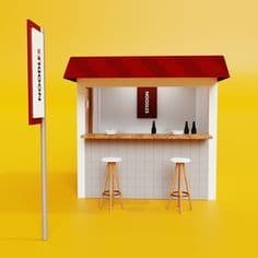 a miniature model of a bar with stools