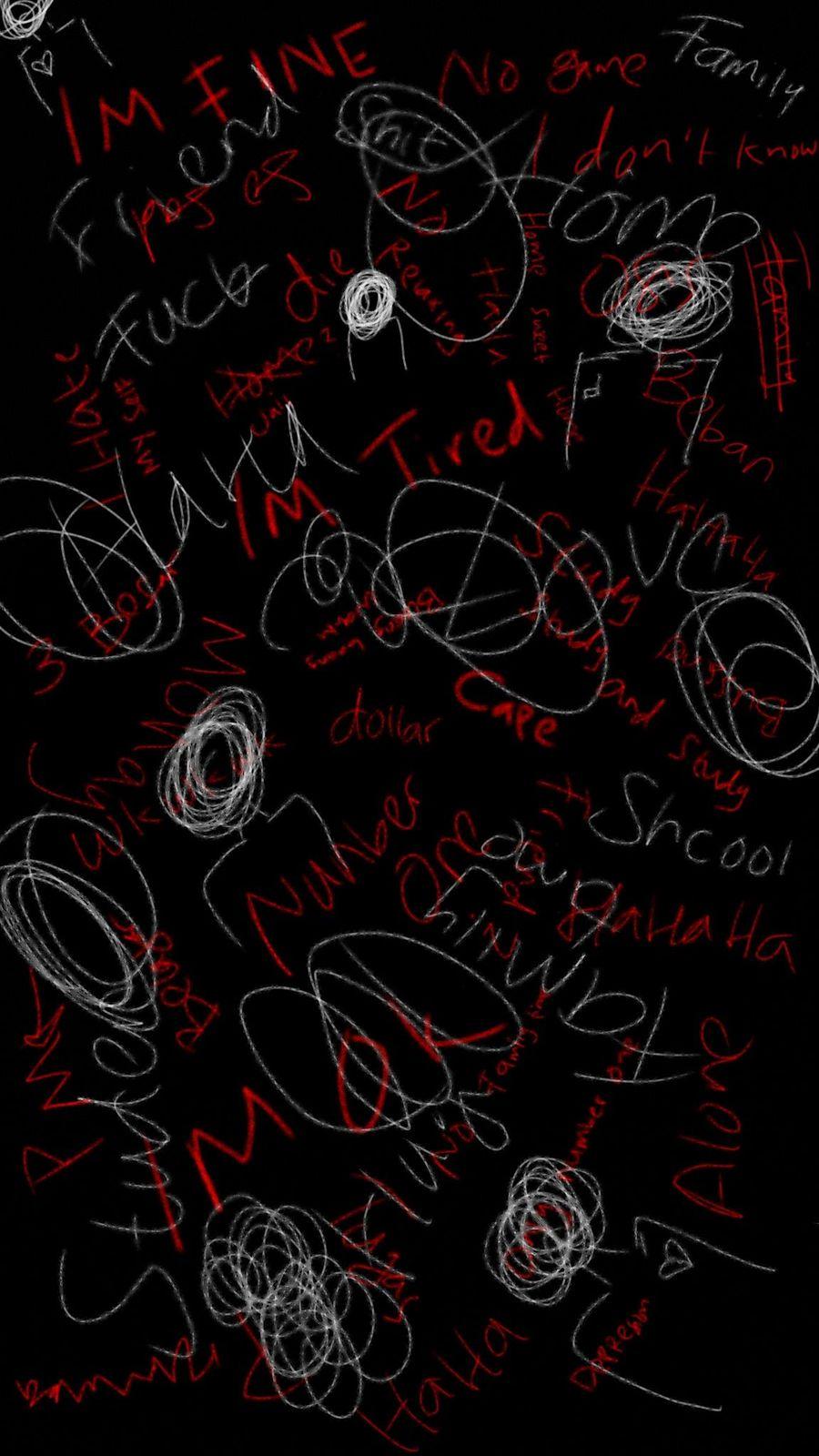 a bunch of writing on a black background