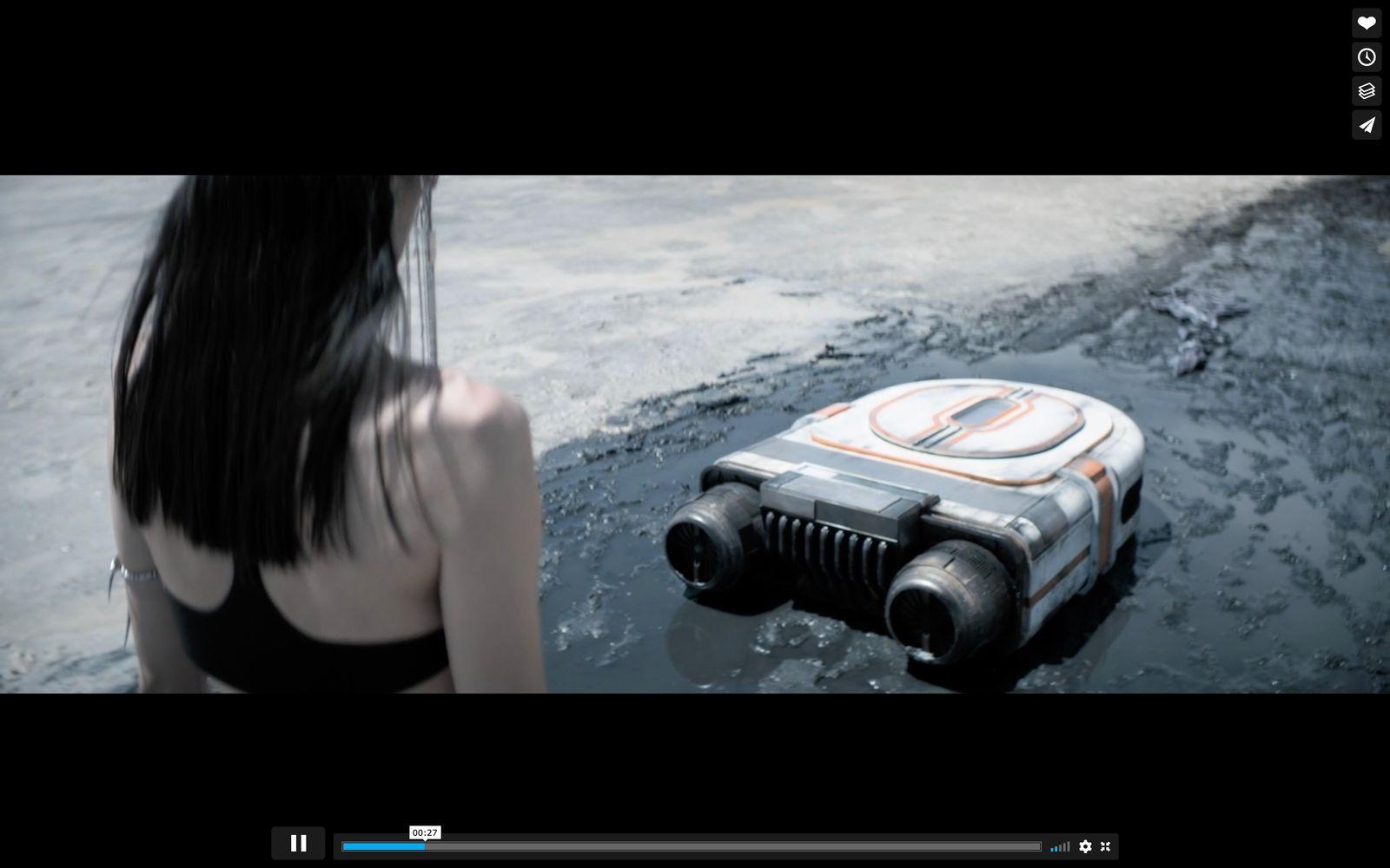 a woman standing next to an object in the water