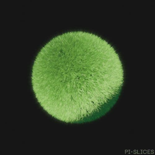 a close up of a green ball on a black background