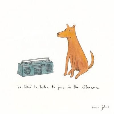 a drawing of a dog sitting next to a radio