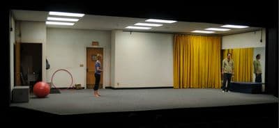a person standing on a stage in a room