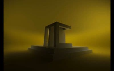 a black and white photo of a chair on a yellow background