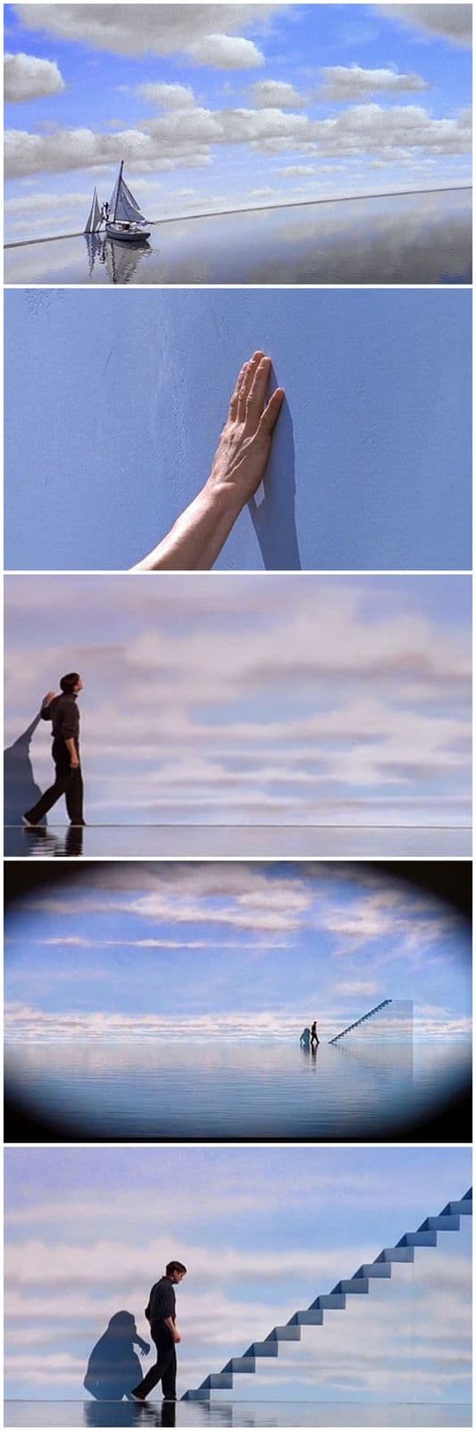 a series of photographs of a man walking up a flight of stairs