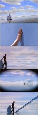 a series of photographs of a man walking up a flight of stairs