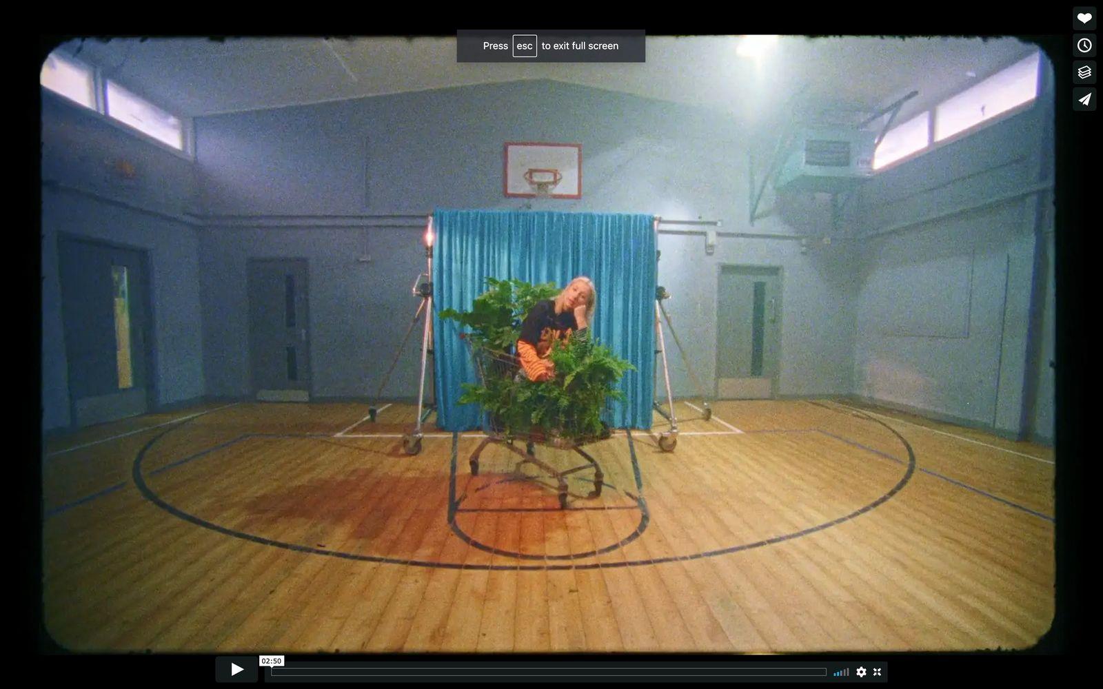 a basketball court with a basketball hoop and flowers on it