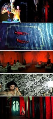 a series of three images of a woman in a room
