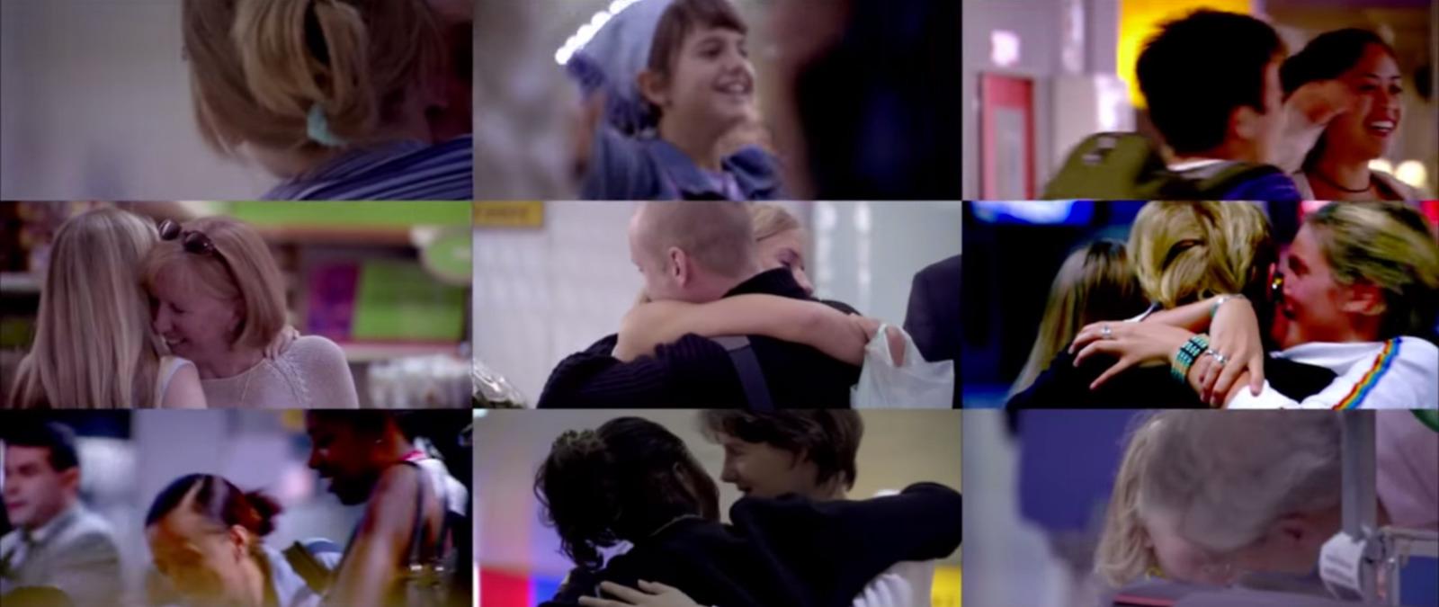 a collage of images of people hugging each other