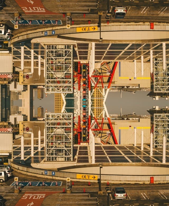 an aerial view of a bridge with traffic