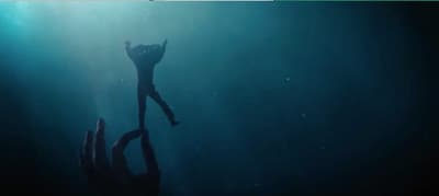 a hand reaching up into the water to grab something